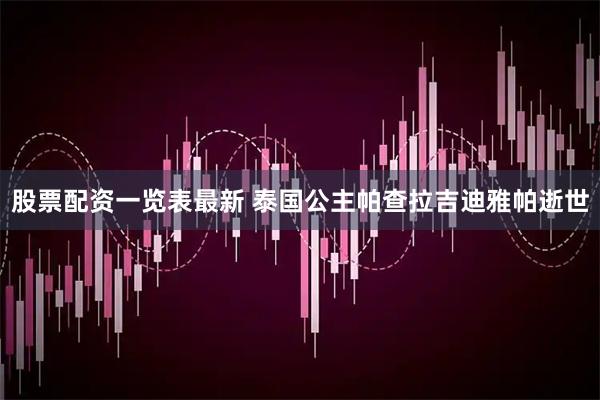 股票配资一览表最新 泰国公主帕查拉吉迪雅帕逝世